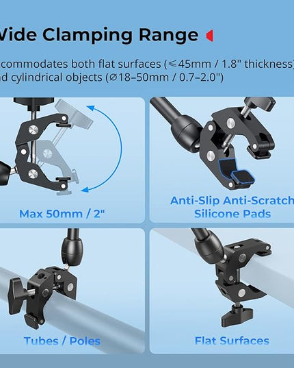 SMALLRIG Desktop Magic Arm Support with Crab-Shaped Clamp Kit, Aluminum Alloy, 24.3x4.5x1.1 in, 0.6lb Payload, for Smartphones, Webcams, Action Cameras, 5624