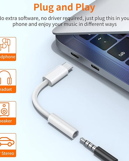 JXMOX USB Type C to 3.5mm Female Headphone Jack Adapter (2-Pack), USB C to Aux Audio Dongle Cable Cord for iPhone 17 Air 16 15 Pro Max, Samsung Galaxy S23 S24 S25 Ultra, iPad Pro, MacBook, Pixel 9 8
