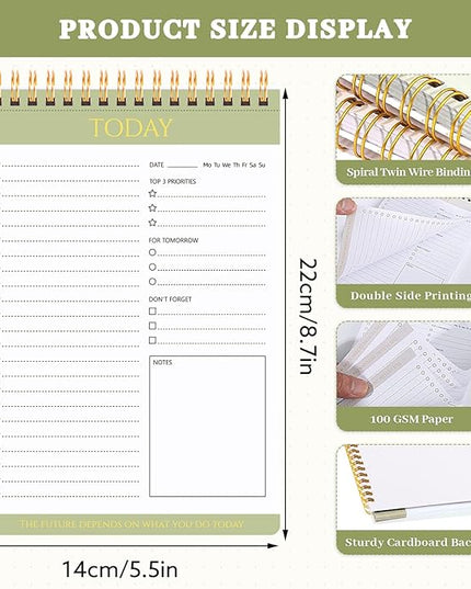 Thboxes 2 Packs To Do List Notepad, Totally 208 Pages To Do List Notebook A5 Undated Daily Planner Notepad with Transparent Cover and Task Checklist Home Office School Supplies, Simple Style
