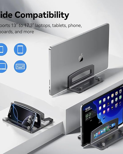 TECKNET Vertical Laptop Stand, Adjustable Aluminum Laptop Stand (Fits Up to 17.3"), Space-Saving Vertical Stand with Non-Slip & Scratch-Resistant Silicone, Compatible with MacBook Pro/Air, Dell, HP