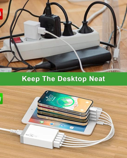 USB Wall Charger, Desktop USB Charging Station for Multiple Devices, 40W 8A, 5 Port,Travel Portable Charger for Cell Phone, Tablet