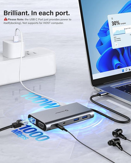 UtechSmart USB Docking Station, 11 IN 1 USB C Dock Triple Display, USB 3.0 Laptop Docking Station with Dual HDMI, VGA, PD, Ethernet, SD/TF, USB 3.0, Mic/Audio, Compatible for MacBook M1 Dell HP Lenovo