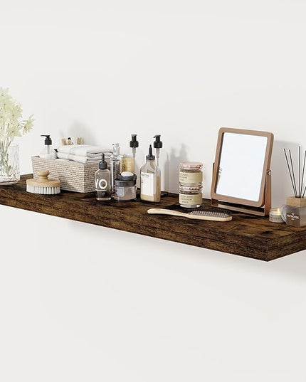 Floating Shelves 48 Inch Long, 12 Inch Deep Floating Shelves for Wall, 48 x 12 Large Wall Shelves for Home Storage & Display, 2" Thicked Floating Shelf for Bedroom, Living Room, Rustic Brown, 1 Pack