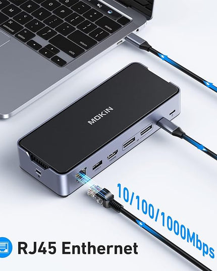 8K USB C Laptop Docking Station Dual Monitor,MOKiN Docking Station 3 Monitors with 2*DisplayPort,HDMI,15 in 1 USB C Dock 100W PD,6*USB Ports,Ethernet,SD&TF,for Dell/HP/MacBook (Include Power Adapter)