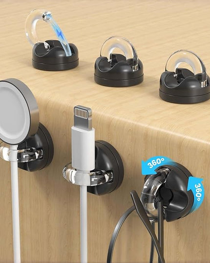 IFNOW Magnetic Cable Clips for Nightstand Self Adhesive Cord Holder Adjustable Clip for Desk, Nightstand, Phone Charger, Computer, Home, Office, Car (Black-New, 6PCS)