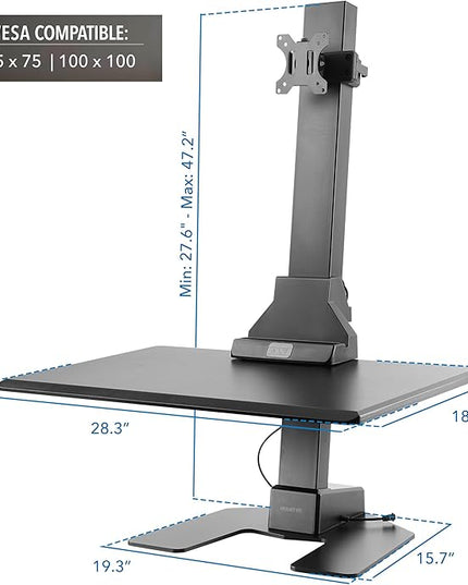 Mount-It! Electric Standing Desk Converter - Motorized Sit-Stand Desk Riser with Monitor Mount, Standup Powered Desktop Lift for Single Monitor up to 32", 28" Wide Keyboard Tray, Adjustable Height