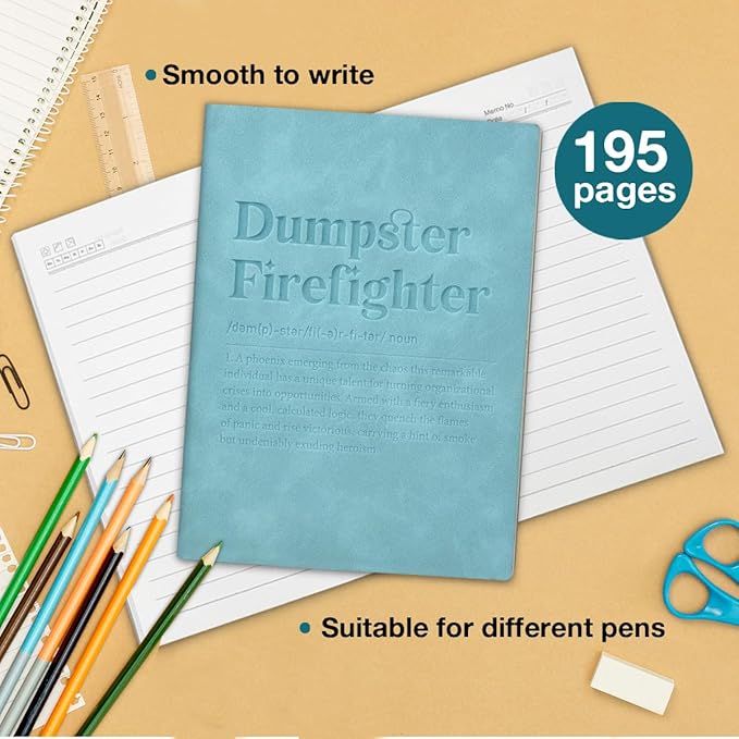 Dumpster Firefighter Notebook, Gifts for Coworker Boss Appreciation Employees Manager Leather Journal