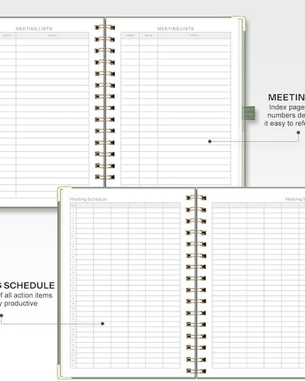 EMSHOI Meeting Notebook for Work - A5 Half Meeting Half Note Planner, 140 Pages, 100GSM Thick Paper, Hardcover, Project Organizer for Women Men Office, Business, Note Taking, 6"x8.3" - Green