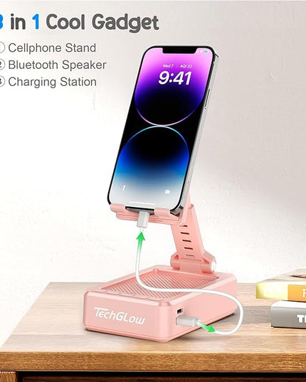 TechGlow Gifts for Men Women Foldable Cellphone Stand with Charging Function Birthday Gift Idea for Mom Dad Cool Gadget Tech Gifts-Pink
