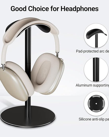 ANSHAWTIY Aluminum Alloy Headphone Stand for Desk, Gaming Headset Holder with Non-Slip Weighted Base, Compatible with AirPods Max and Over-Ear Headsets, Space-Saving Design (Black)
