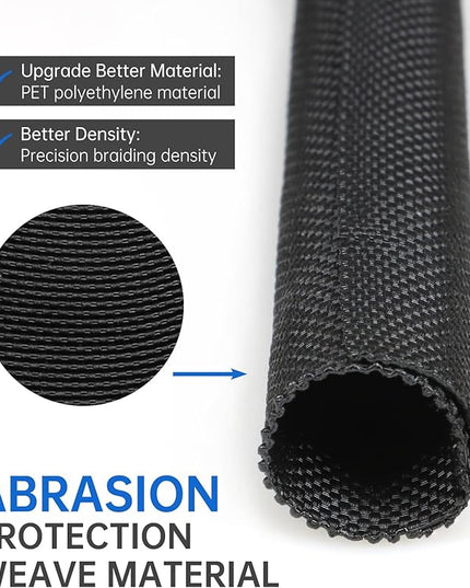YOUBO Split Braided Cable Sleeve，Flexible Wire Loom Tubing, Automotive Cord Protector Pet Proof, Cable Management for Computer TV Electric Wires Harness 16ft (Black, 8mm（5/16")