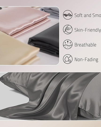 Mulberry Silk Pillow Case for Hair and Skin Prevent Acne Pillow Cases Both Sides Real Silk Pillowcases Organic Silk Pillowcase with Hidden Zipper, Grey, Queen (20"×30")