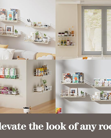 Floating Shelves for Wall Set of 4, Different Sizes Mounted Wood Floating Shelf, Wall Shelves for Living Room, Bedroom, Bathroom, Kitchen, Farmhouse Decor, Office