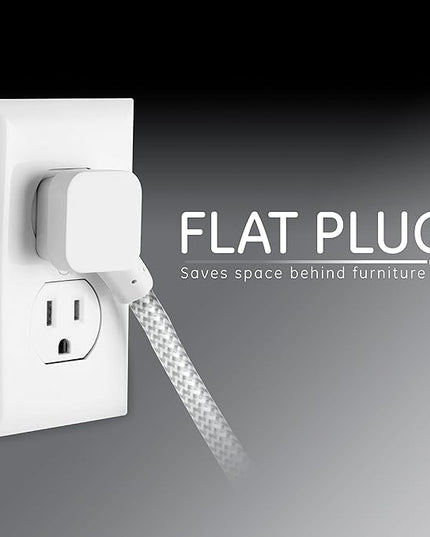 GE 3-Outlet Power Strip Surge Protector 15 Ft Braided Extension Cord with Multiple Outlets Grounded Flat Plug UL Listed White 40530