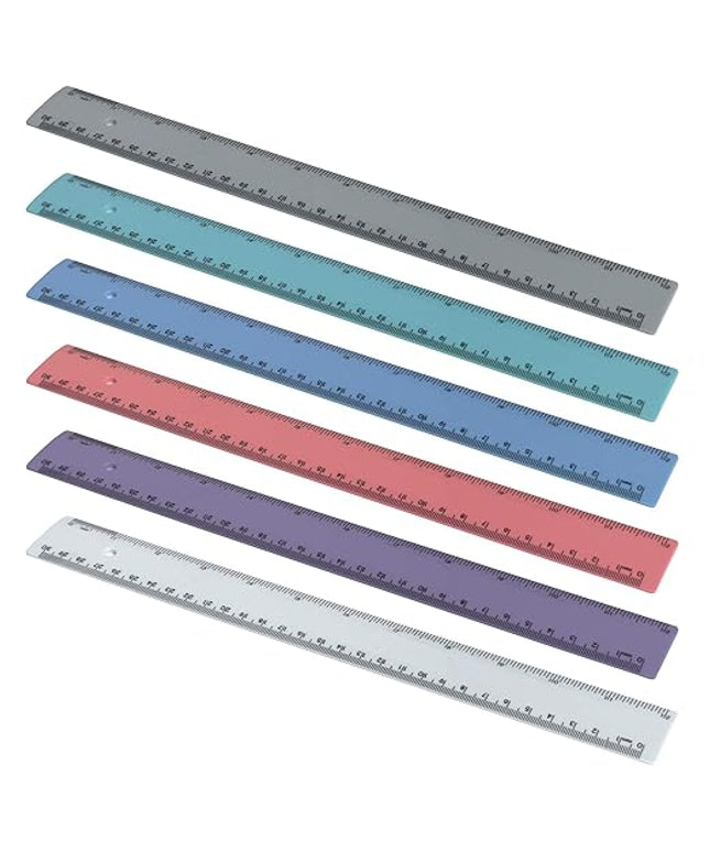 Acrimet Plastic Ruler 12 Inches/ 30 Centimeters, Measuring Device Tool for Student, School, Office, Heavy Duty (Pastel Assorted Color) (6 Pack)