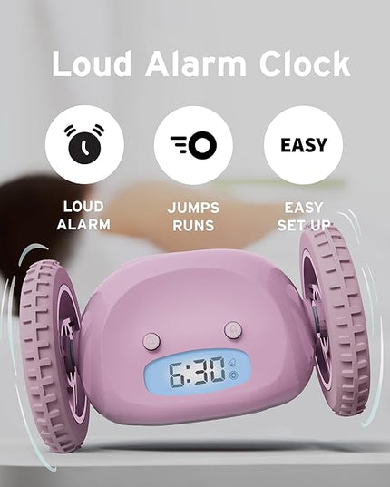 CLOCKY Alarm Clock on Wheels – Loud Rolling Alarm Clock for Heavy Sleepers | Runaway Clock That Jumps & Runs to Wake You Up | Funny Unique Gift for Adults & Teens (Lavender)