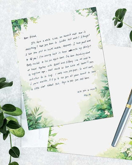 Tlenpo Greenery Theme Stationery Letter, 8.5 x 11 Inches, 80 Double-Sided, Pretty Printer Paper, Decorative Paper for Wedding, DIY Drawing, Thank Greeting Stationery Supplies, 100 gsm, 8.5 x 11 Inches
