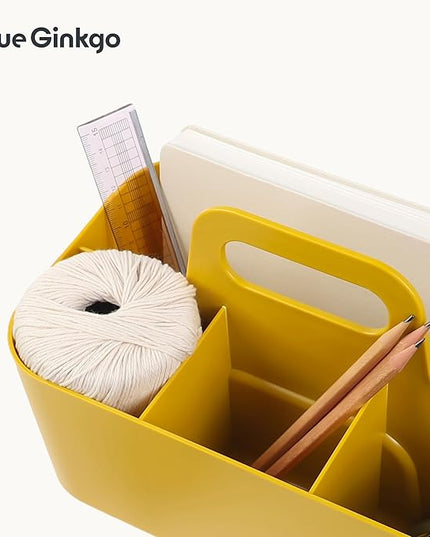 BLUE GINKGO Stackable Organizer Caddy – Korean-Made Portable Tote for Bathroom, Office, Crafts, or School Supplies (Rectangle, Yellow)