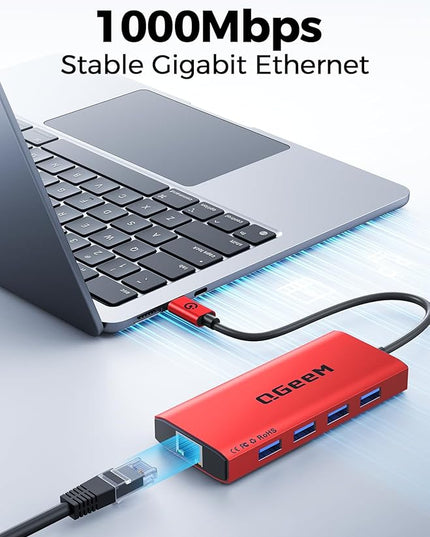 QGeeM USB C Hub Ethernet,9 in 1 USB Type C Hub HDMI Multi-Port Converter Adapter,100W Pd, USB 3.0,SD/TF Card Reader,Compatible for MacBook Pro Air Ipad HP Dell Lenovo Chromebook etc.-Red