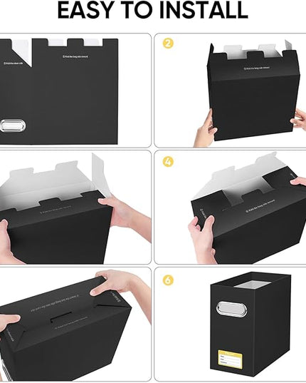 BALEINE File Organizer Box, Cardboard File Folder Organizer with Handle for Letter Size, Portable Collapsible Hanging Filing Box for Home Office Document Storage (4 Pack, Black)