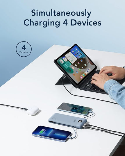 VEGER Portable Charger for iPhone Built in Cables and Wall Plug, 10000mah Slim Fast Charging USB C Power Bank, Travel Essential Battery Pack Compatible with iPhones, iPad, Samsung More Devices(Blue)