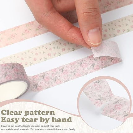 YooNotee 12 Rolls Watercolor Floral Washi Tape Set 15 mm Vintage Dusty Pink Decorative Masking Tape for Arts DIY Craft Scrapbook Envelope Party Supplies Gift Wrapping