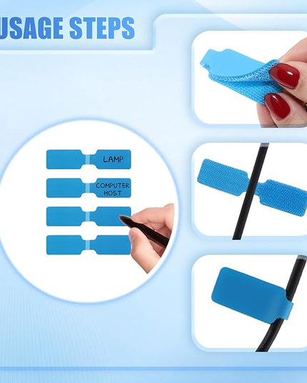 50 Pieces Cord Labels Self-Adhesive Nylon Cable Labels Tags Waterproof Wire Cable Tags or Electronics Office Computers Management and Identification (Light Blue)