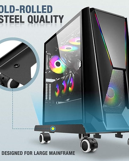 Seloom Computer Tower Stand, Adjustable PC Stand, Heavy-Duty Mobile CPU Tower Holder with Rolling Caster Wheels, Fits Most Gaming Desk Floor