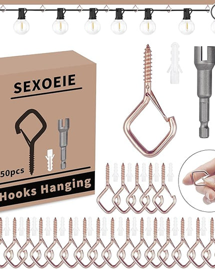 50 PCS Rose Gold Eye Screw Hooks for Hanging Heavy Duty with Safety Buckle.Metal Ceiling Hooks for Hanging Plants Cup Wind Chime Bird Feeders Patio Lights at Indoor&Outdoor
