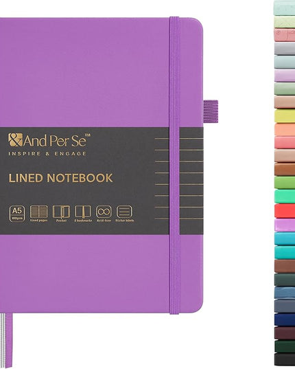 &And Per Se Lined Journal Notebook, 160 Pages, A5 5.7 x 8 inches College Ruled Thick Paper Notebook Journals for Writing, Hardcover Notebooks for Women Men Office School (1 Pack, Violet)