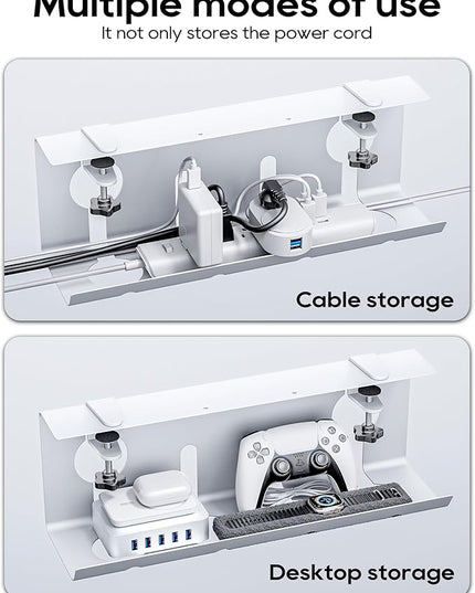 NODOCA No Drill Under Desk Cable Management Tray, 17'' Wire Management, Punch-Free Clamp on, Metal Cable Tray, Wire Organizer Under Desk, Under Dessk Basket for Office and Home, White