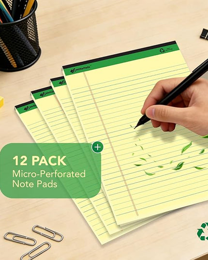 KAISA Yellow Legal Pads Writing Pads Recycled Paper 8.5"x14" Wide Ruled Lined Paper Perforated 50 sheets Hard Back Notepads Large Legal Pad Writing Tablet Canary For Office Supplies (Canary 12pads)