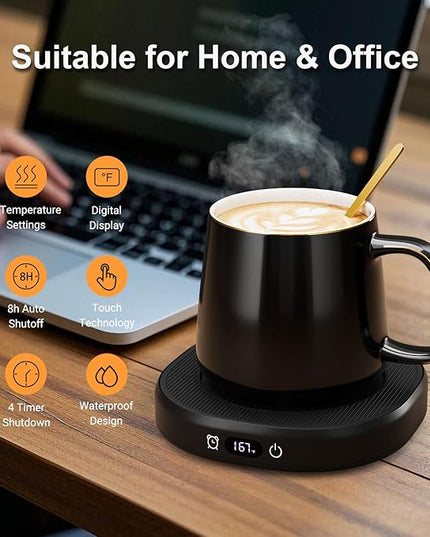 Coffee Mug Warmer & Simple Pure Black Mug Set, Electric Cup Warmer with Auto Shut Off, 4 Temperature Setting Smart Beverage Warmer, 8-Hours Auto Shut Off (Simple Pure Black Mug)