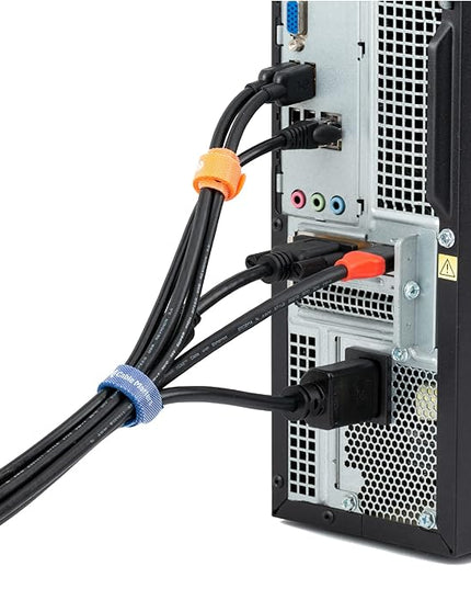 Cable Matters 100-Pack 8-inch Hook-and-Loop Reusable Wire Ties/Cable Ties with 42 lbs Tensile Strength - Multi-Color Black, Blue, and Orange Cord Wrap, ZipTies, Cable Management Straps