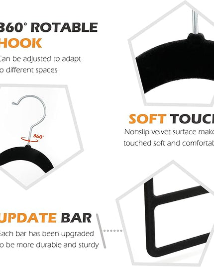 Velvet Pants Clothes Hanger Space Saving Non Slip Pants Shorts Hanger, Myfolrena Jeans Slack Trousers Hangers Multiple Velvet Hanger Closet Storage and Organization for Jeans,Scarf,Tie(Black, 5)