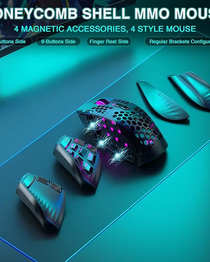 SOLAKAKA SM809 Pro Gaming Mouse with 9 Side Buttons,24000 DPI RGB Mouse for Gamer,16 Programmable Macros MMO Mouse,Black