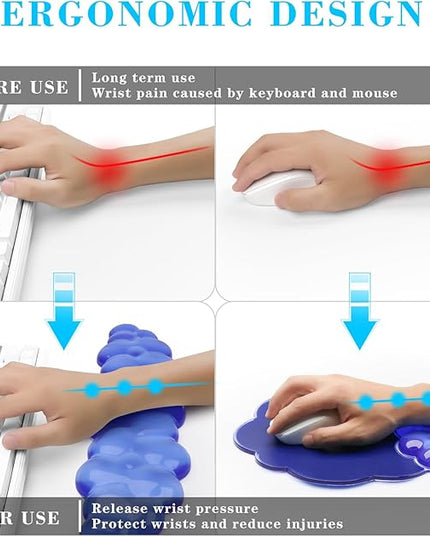 Gel Cloud Keyboard and Mouse Wrist Rest, Cute Wrist Support and Arm Support Rest for Typing Pain Relief，Suitable for Office/Computer/Laptop/Gaming Set-Blue
