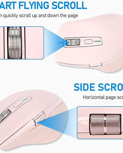 INFINMIND Wireless Bluetooth Side Scroll Mouse with Multi-Device, Ergonomic Computer Mice with Smart Flying Scroll, Quiet Click for Computer, Laptop, iPad, Tablet, MacBook (Pink)
