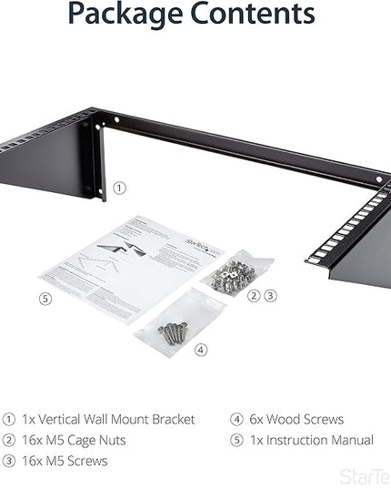 StarTech.com 6U Wall Mount Patch Panel Bracket – 19 in – Steel - Vertical Mounting Bracket for Networking and Data Equipment , TAA (RK619WALLV)