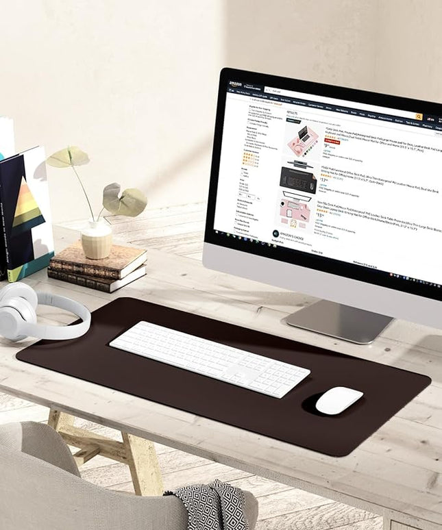 YSAGi Non-Slip Leather Desk Pad, Waterproof Laptop Computer Desk Keyboard Mat, Table Protector Blotter Mat, Large Mouse Pad for Office/Work/Home/Decor(Dark Brown, 31.5" x 15.7")