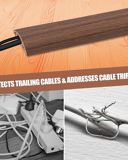 Floor Cord Cover Cable Cavity Self Adhesive Cord Hider Floor 10FT Floor Cable Management Power Cord Protector Floor Electric Cord Covers for Offices, Gym, Exhibitions (Misty Brown Wood, 1.18" x 10')