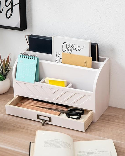 VERGOODR Solid Wooden Desk Drawer Organizer Desktop File Sorter,Desktop Mail Organizer with Handle For Office Supplies,Office Desk Accessories & Workspace Organizers for Home Organization (white)