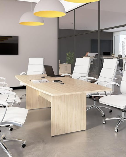 Bush Business Furniture 96-inch Office Conference Table with Wood Base, Boardroom Meeting Space for 8 Users, Natural Elm