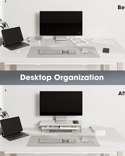 Fenge Acrylic Monitor Stand Riser, 23.6 Inches Monitor Stand with Metal Storage, 2 Tier Acrylic Computer Riser for Desk, Clear Laptop Stand for PC, Laptop, Printer, TV, White