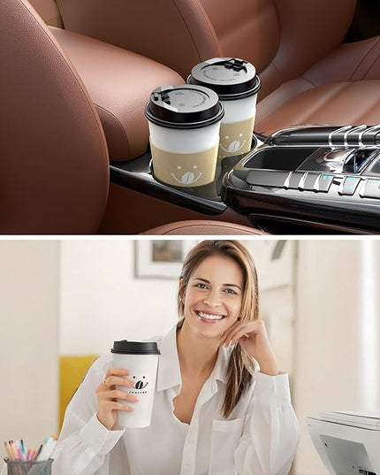 Coolcap Coffee Cups with Lids and Sleeves, 16 oz 50 pack To Go Cups with Lids, Paper Hot Coffee Cups for Hot & Cold Beverage (White, 16 oz)