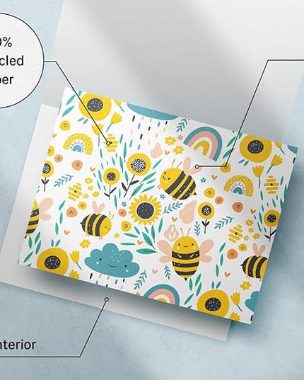 Twigs Paper - Assorted Bumble Bee Greeting Cards - Stationery Cards with Envelopes - Thank You Card - Blank Note Cards - Greeting Cards for All Occasions - Made in USA (5.5 x 4.25, Set of 12)