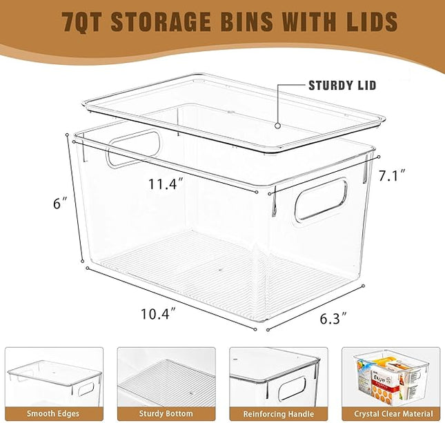 12 Pack Clear Storage Bins with Lids, 7 Quart Stackable Storage Boxes for Storage and Organization, Plastic Storage Containers with Lids, Plastic Bins with Handles for Office, Bedroom, Study Room