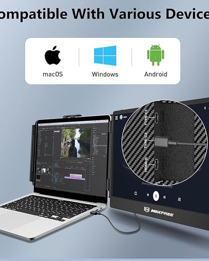 Maxfree Laptop Screen Extender, S1 14'' Laptop Monitor Extender Dual Screen Plug & Play, 1080P FHD Portable Monitor for 13.3-17'' Laptops, Compatible with macOS/Windows/Dex/Android/Switch/PS5