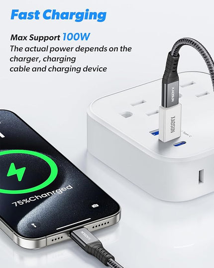 XAOSUN 10Gbps USB to USB C Adapter 3 Pack, 3.1 USBC Female to USB Male Adapter, One-Sided SuperSpeed Data Sync, 100W Fast Charging for iPhone 16 15 14 13, Laptop, Charger, Quest Link, etc, Sliver