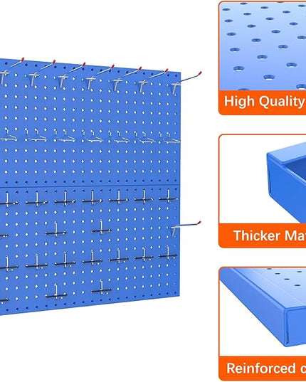 TORACK Metal Pegboard Wall Organizer 24" x 24" or 12" x 48", 70 PCS Tools Storage Pegboard for Garage Tool Organizer Pegboard with Peg Board Hooks for Workbench(Blue)